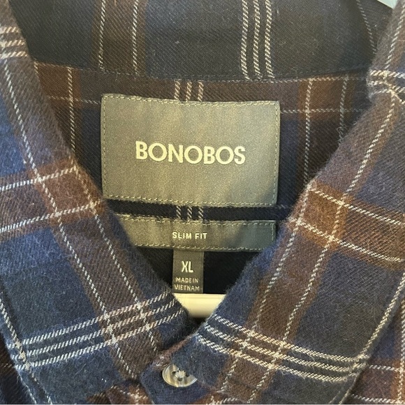 Bonobos Navy and Chestnut Plaid Shirt - Picture 2 of 2
